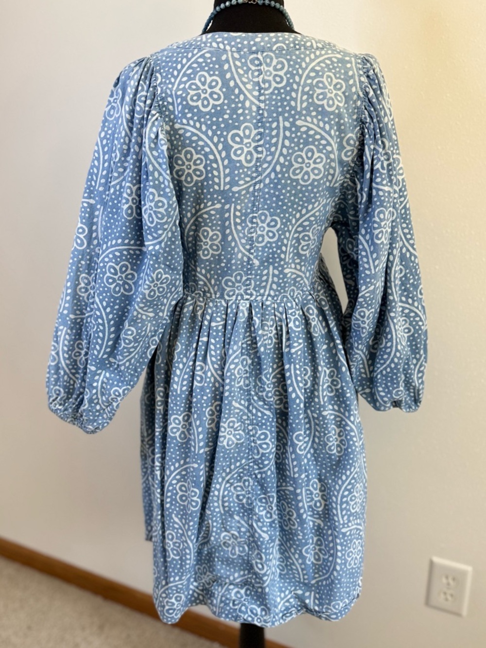 Madewell Blue Floral Empire Waist Mini Dress Puff Sleeve XS - Picture 7 of 10